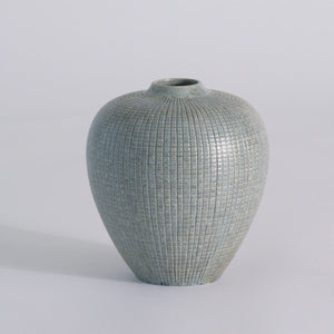 Global Views Reactive Silver Blue Mini Check Bulbous Vase