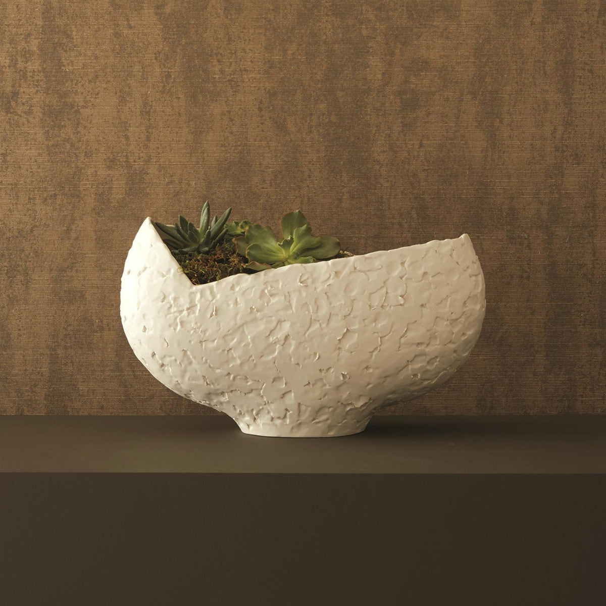 Global Views Matte White Asymmetrical Stipple Bowl