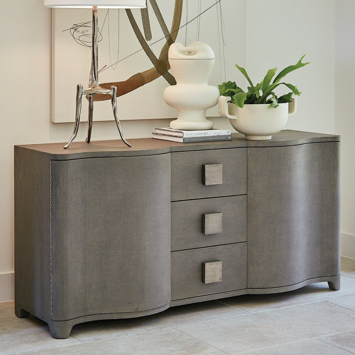 Global Views Grey Toile Linen Credenza