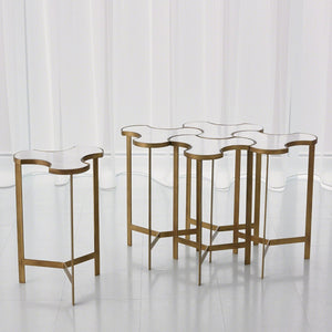 Global Views Gold White Marble Top Link Bunching Table