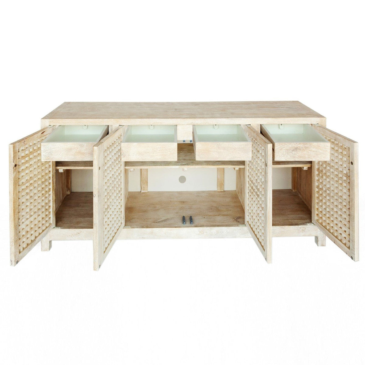 Global Views Driftwood Light Cream Lattice Credenza