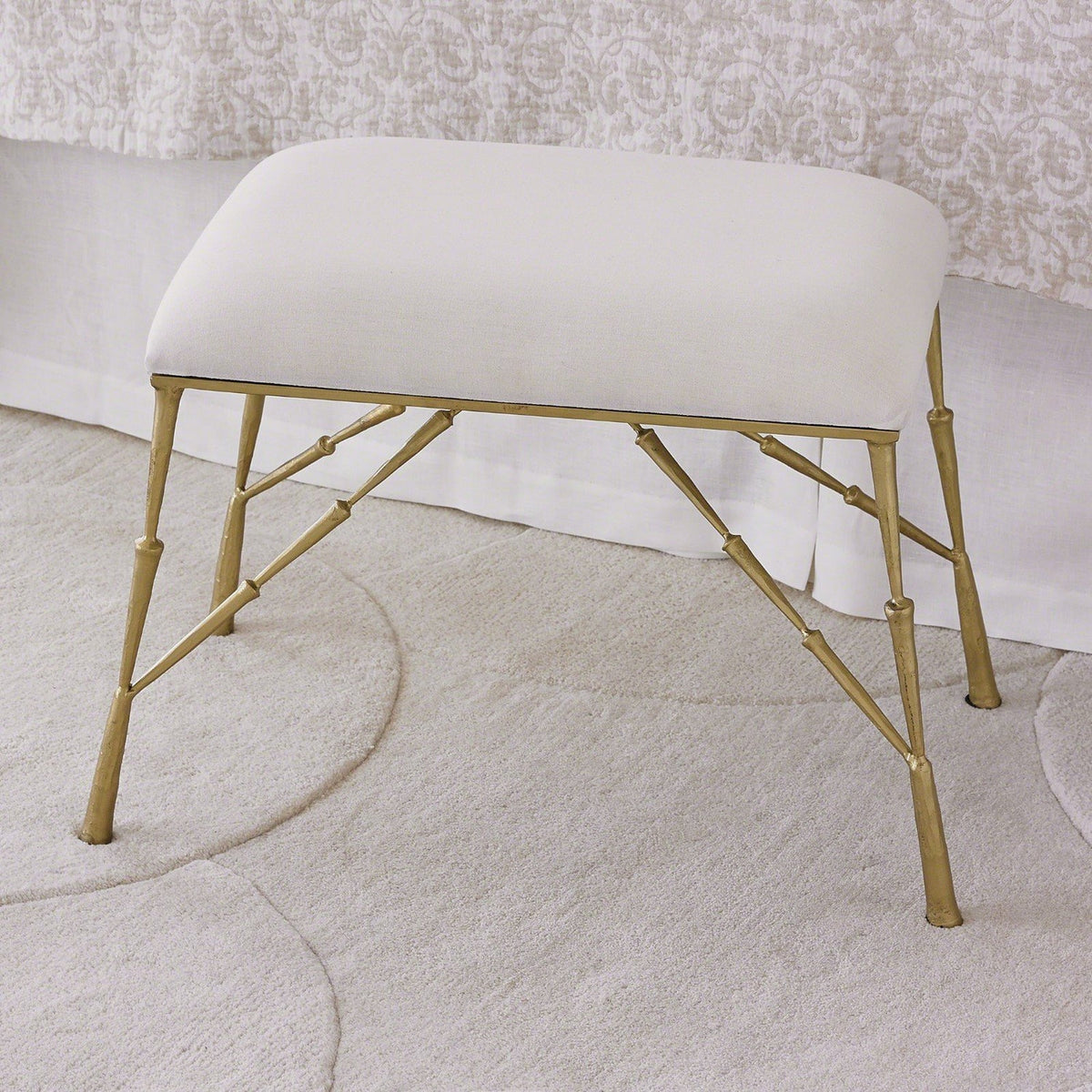 Global Views Muslin Cushion Antique Brass Spike Bench