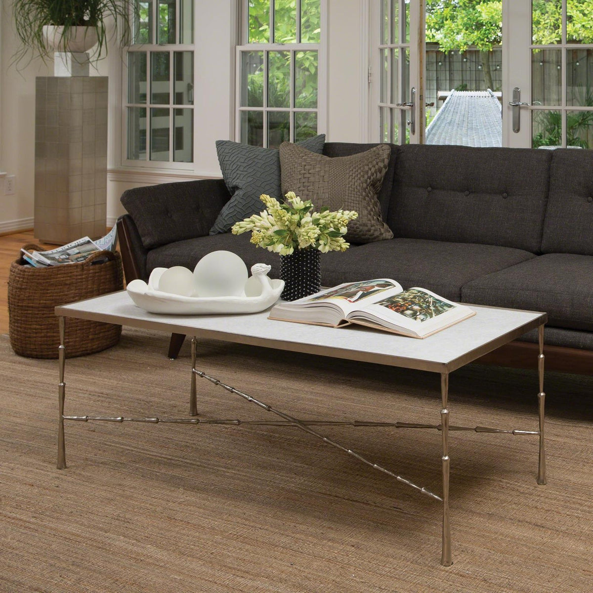 Global Views Brass Spike Cocktail Table with Marble Top