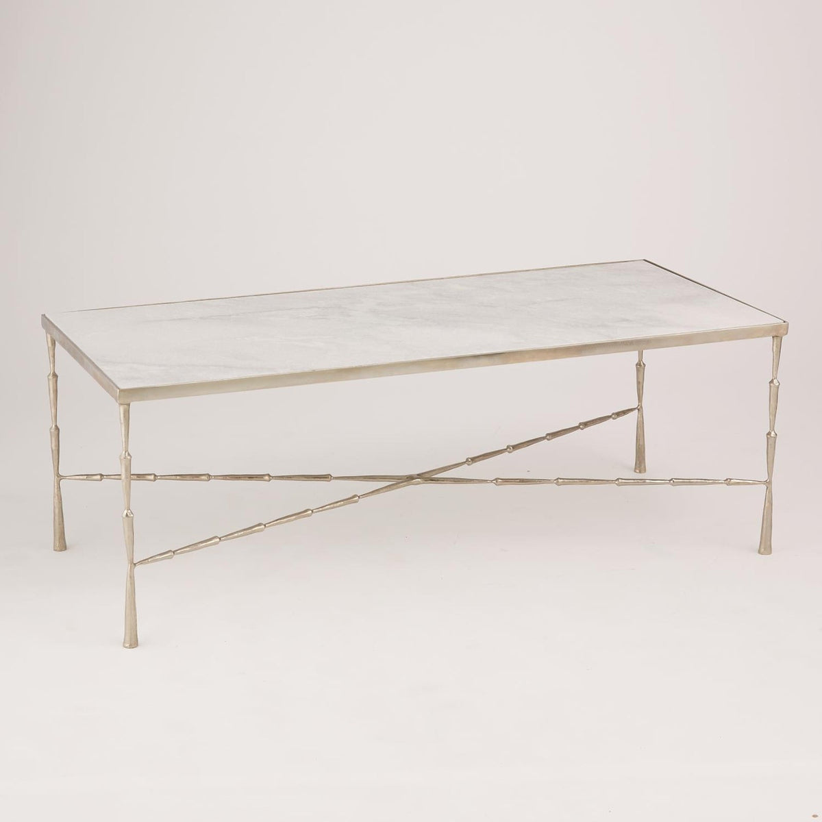 Global Views Brass Spike Cocktail Table with Marble Top