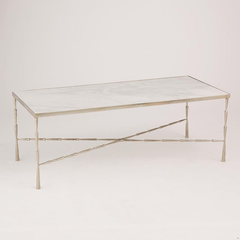 Global Views Brass Spike Cocktail Table with Marble Top