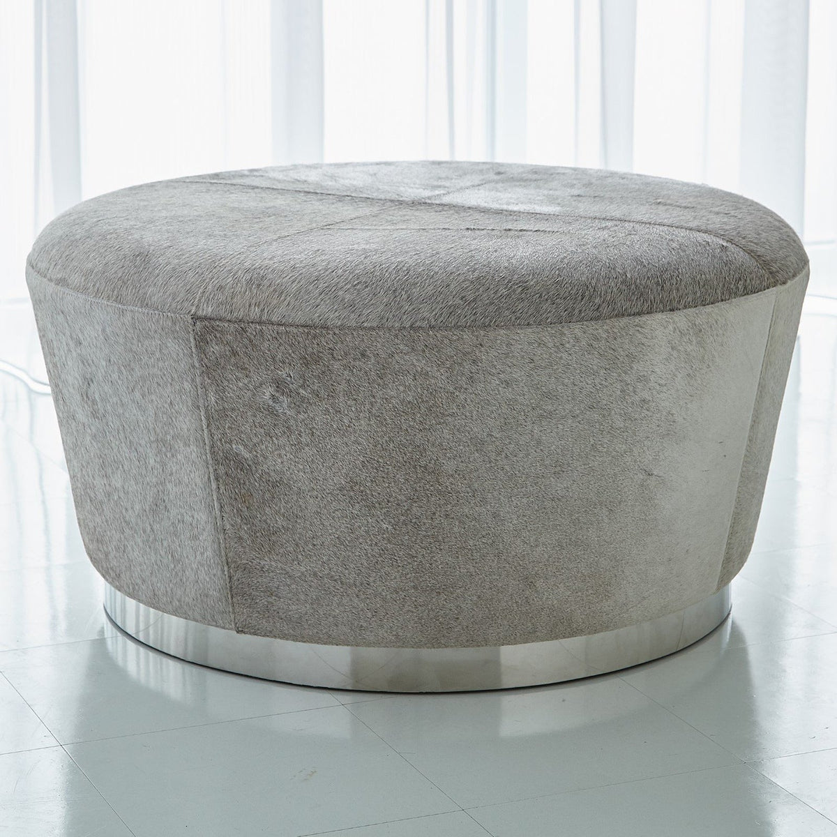 Global Views Grey Hairon Hide Tapered Ottoman
