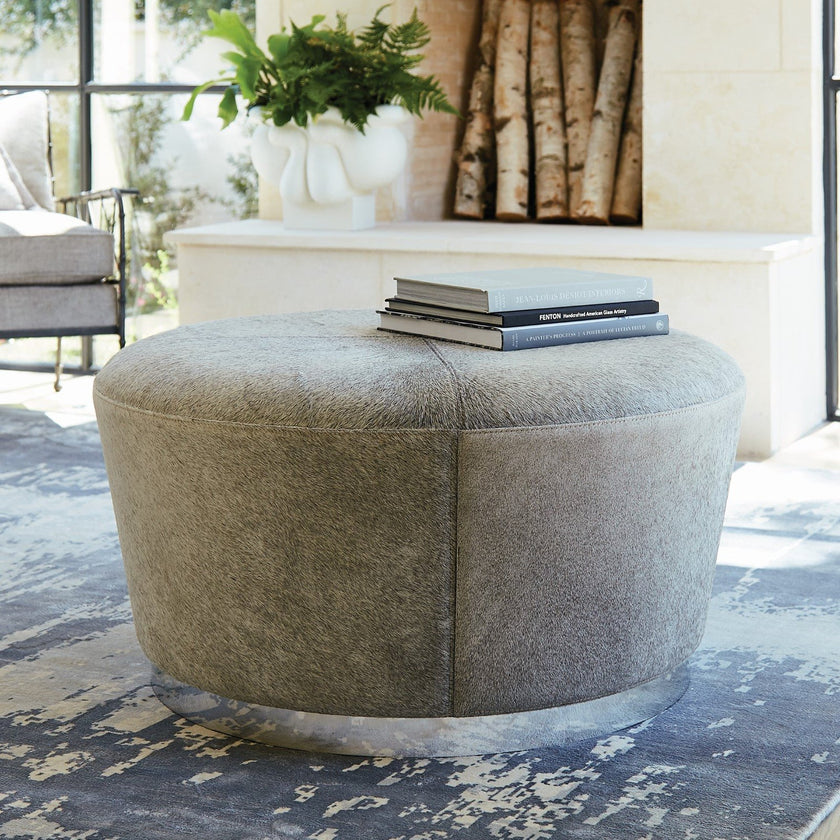 Global Views Grey Hairon Hide Tapered Ottoman