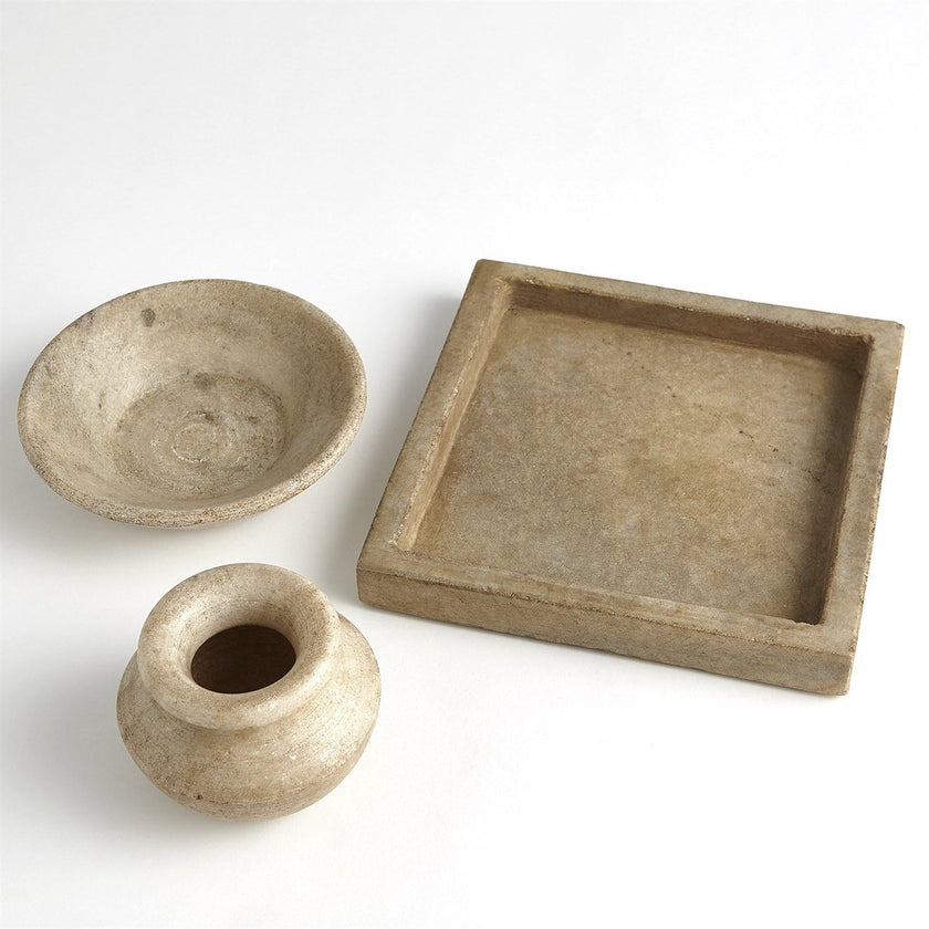 Global Views Antiqued White Marble Tray