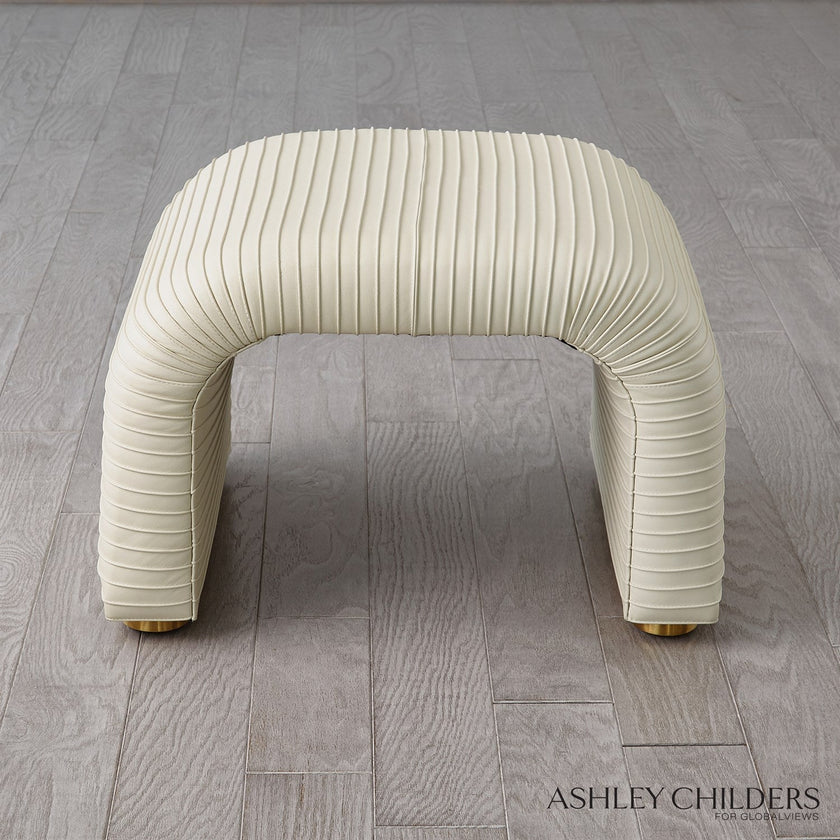 Global Views Cade Stool in Milk Leather by Ashley Childers