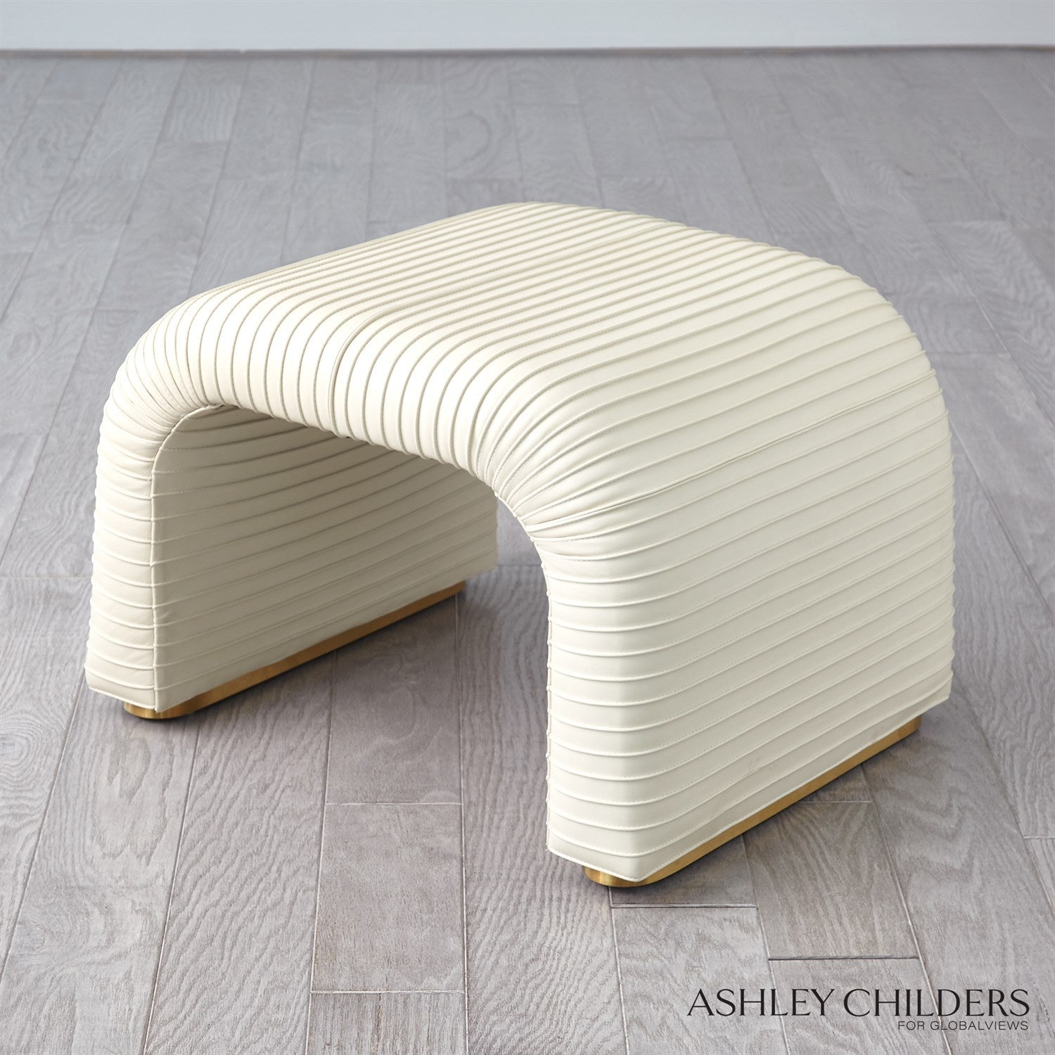 Global Views Cade Stool in Milk Leather by Ashley Childers
