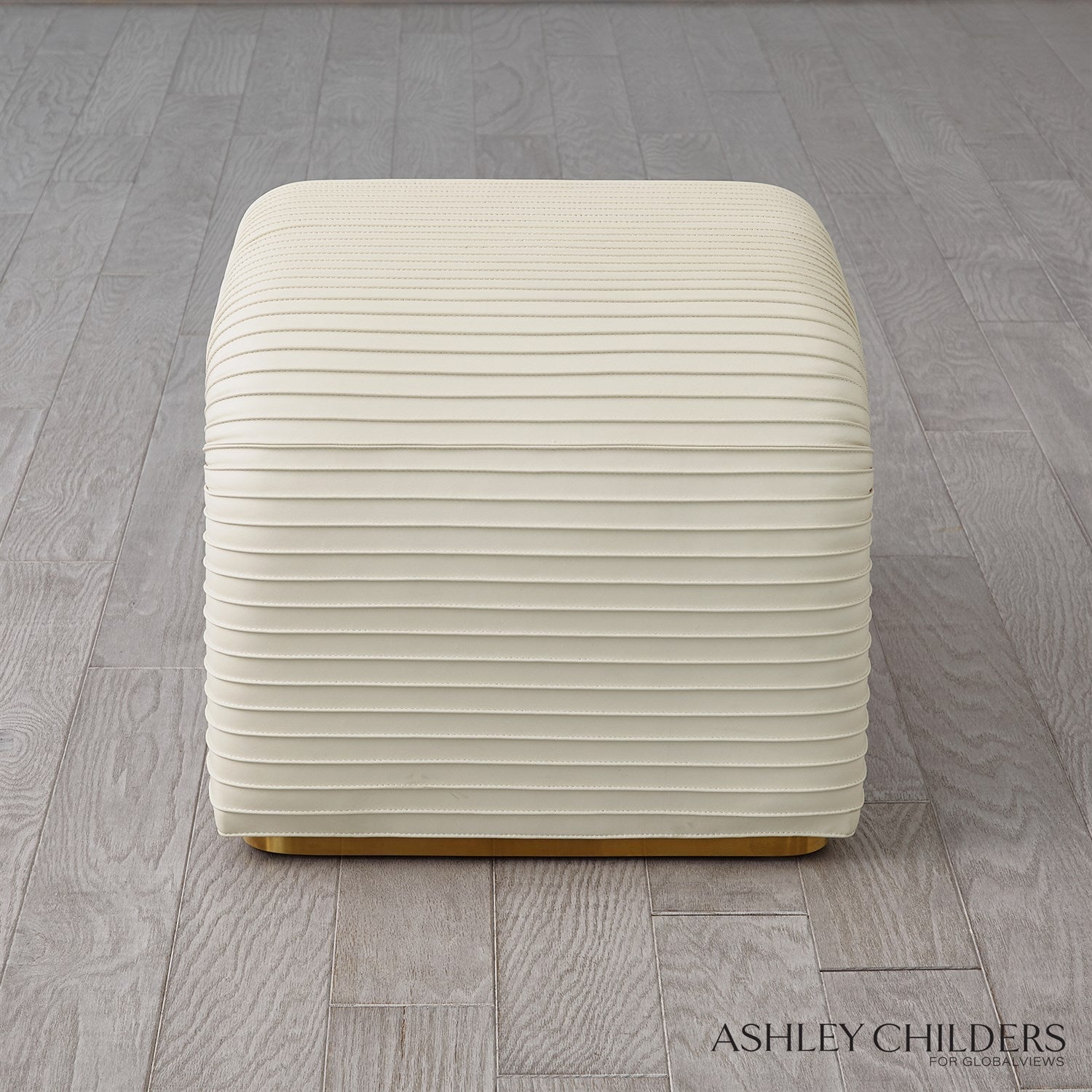 Global Views Cade Stool in Milk Leather by Ashley Childers