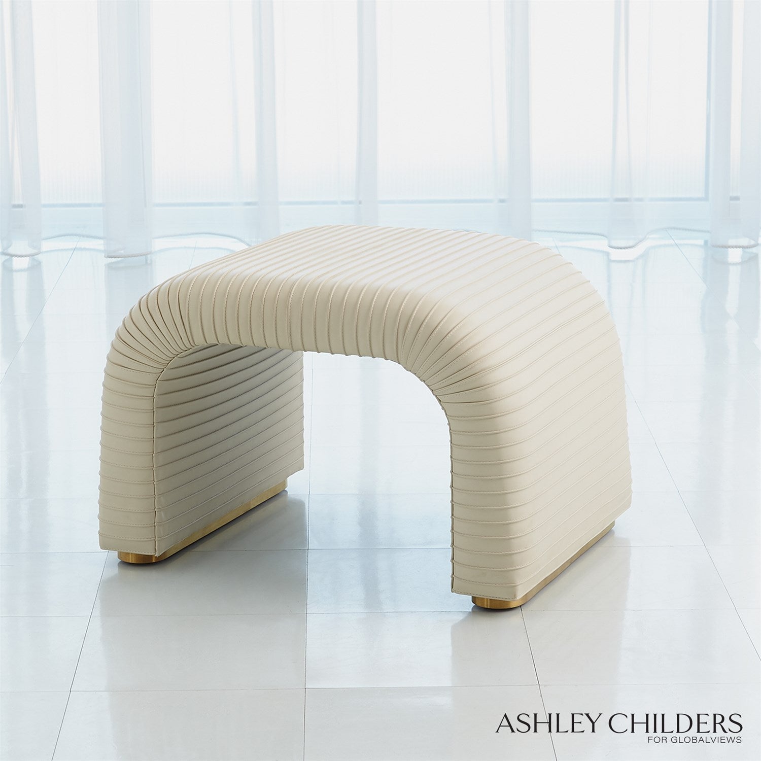 Global Views Cade Stool in Milk Leather by Ashley Childers