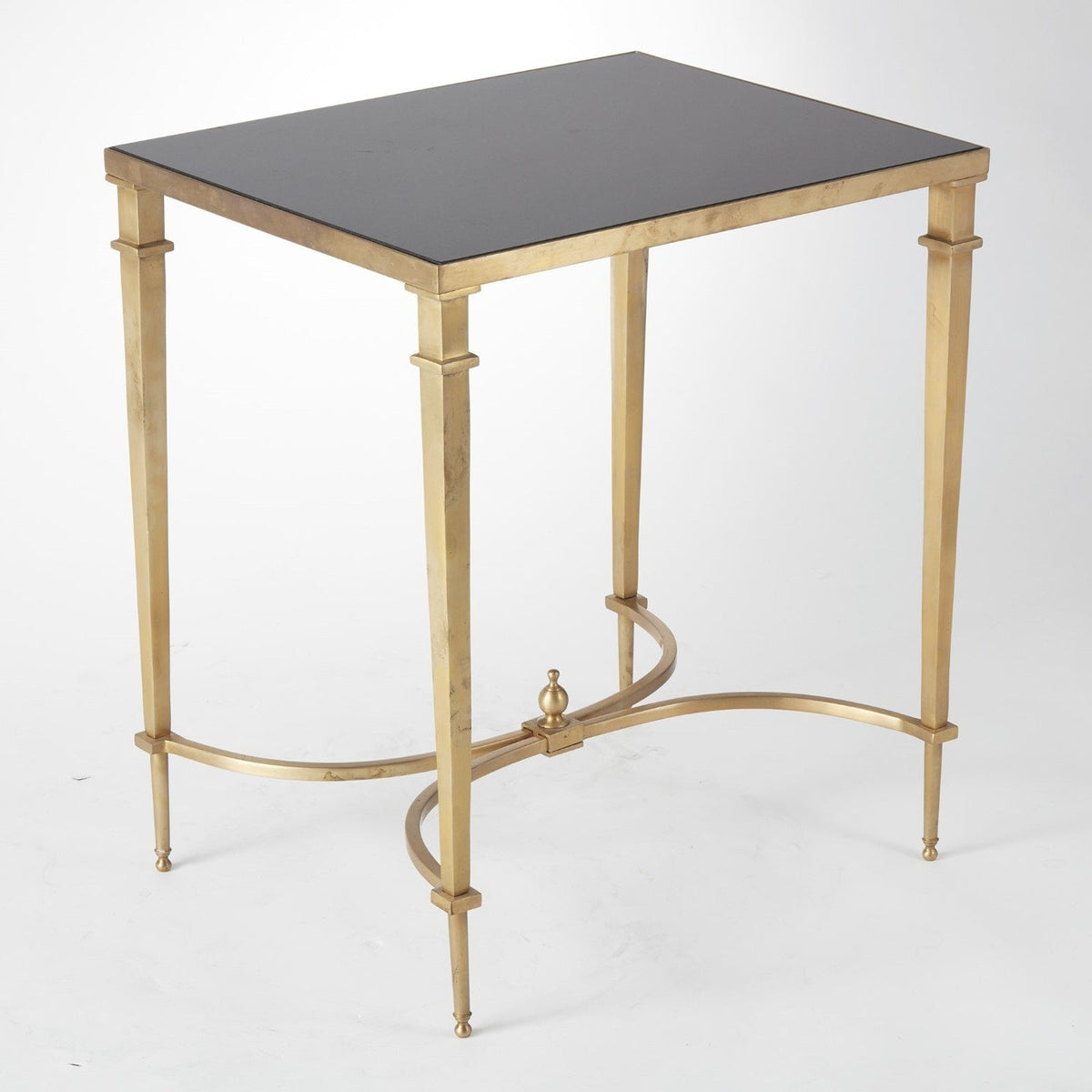 Global Views Rectangular French Square Leg Table - Brass and Black Granite