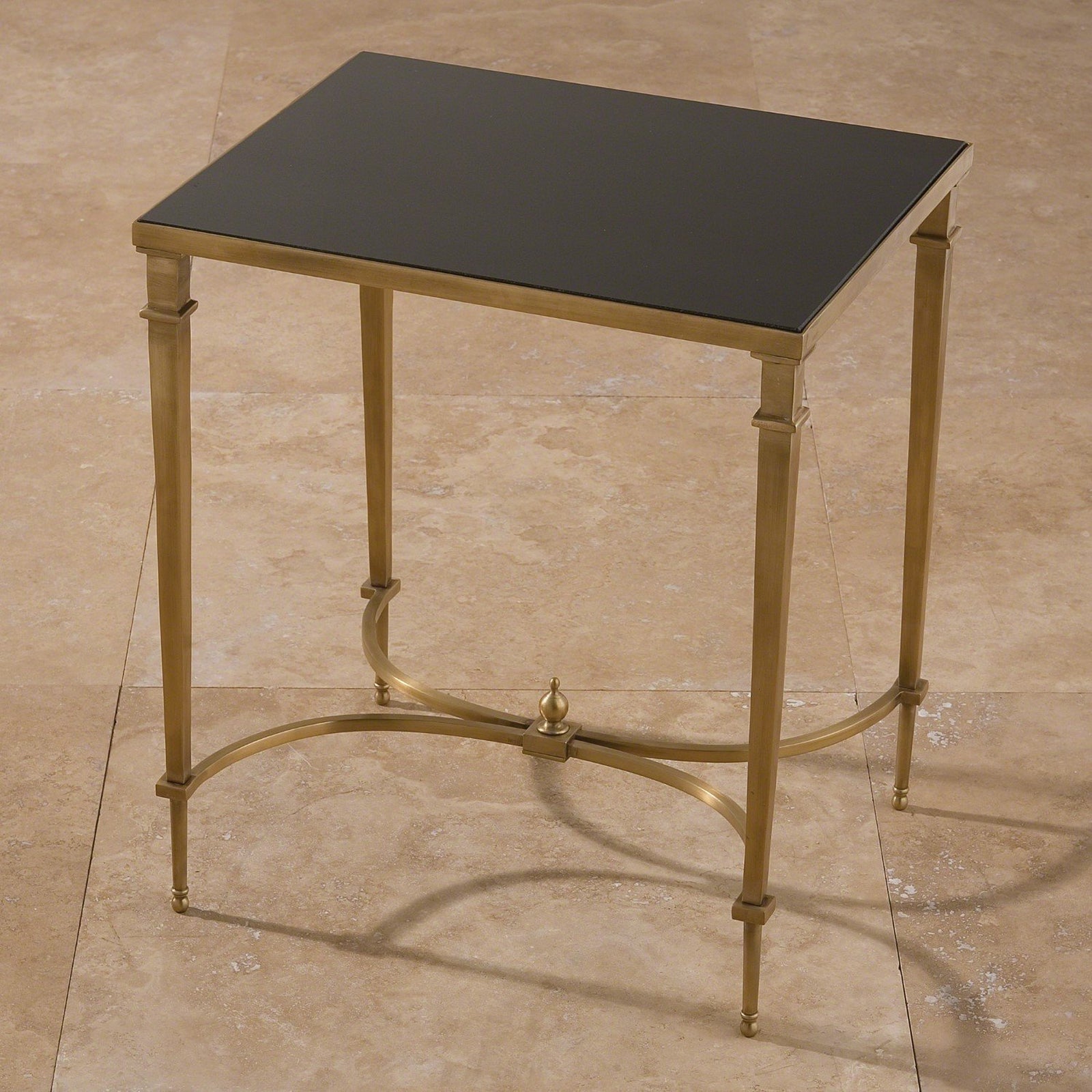 Global Views Rectangular French Square Leg Table - Brass and Black Granite