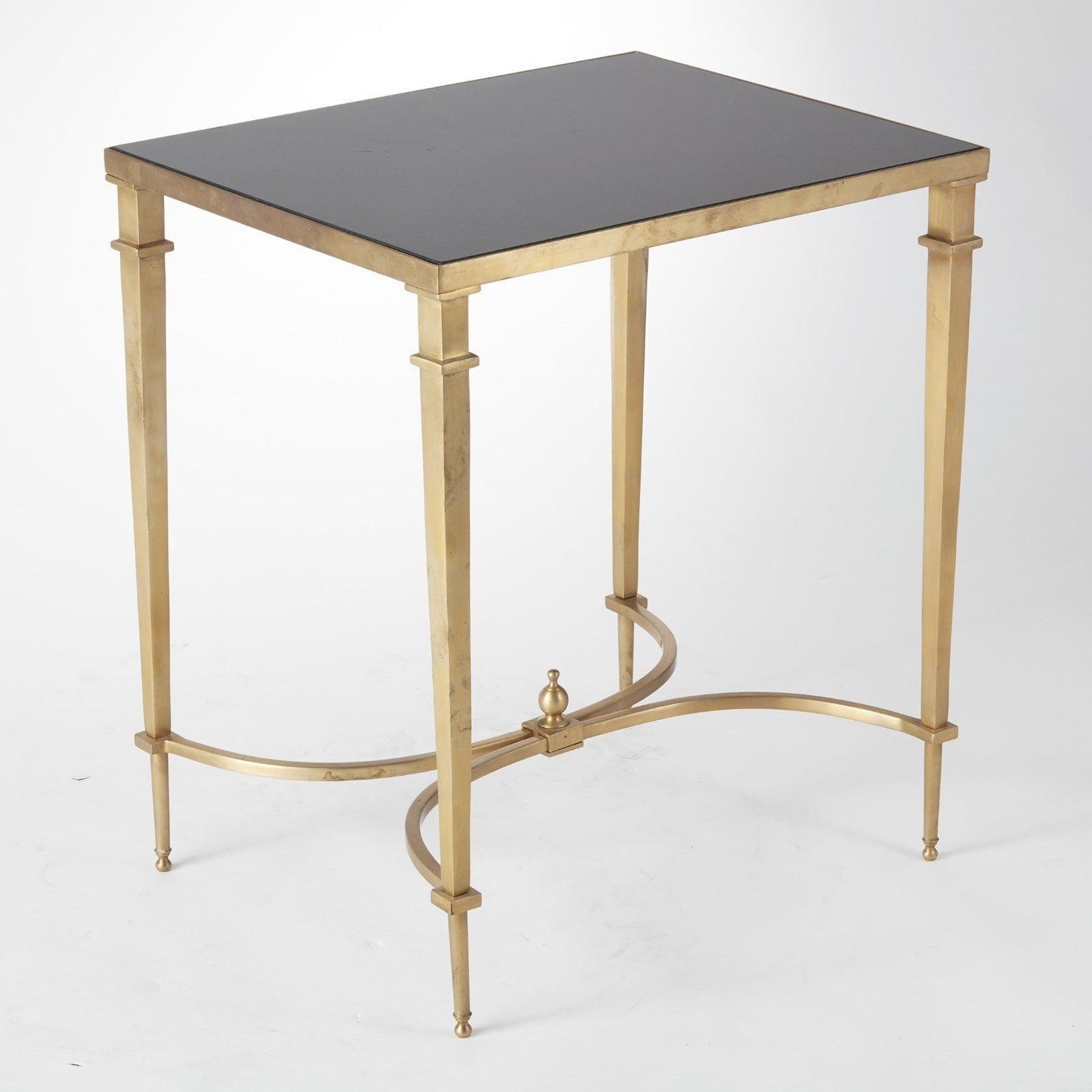 Global Views Rectangular French Square Leg Table - Brass and Black Granite