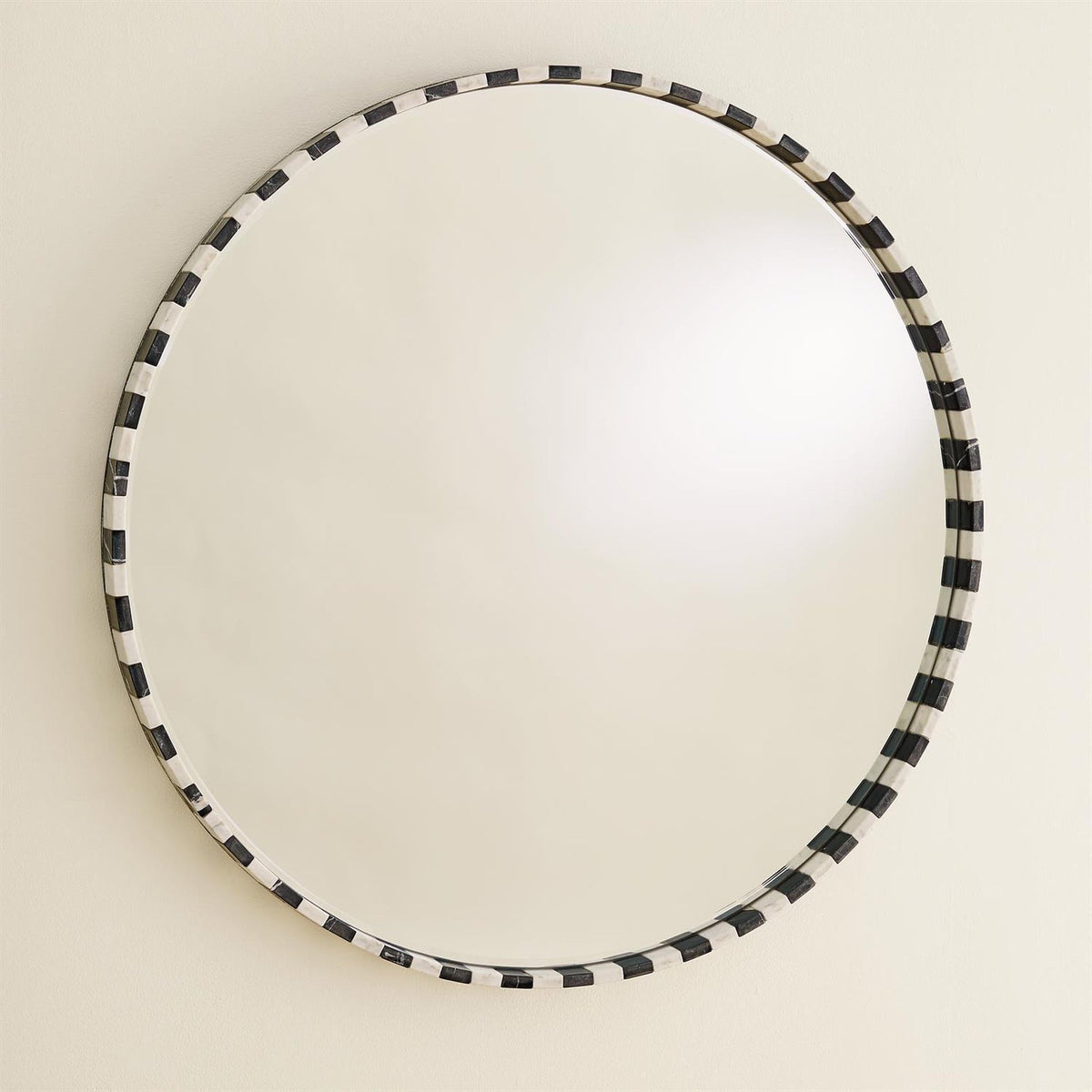 Global Views Black White Round Marble Mirror