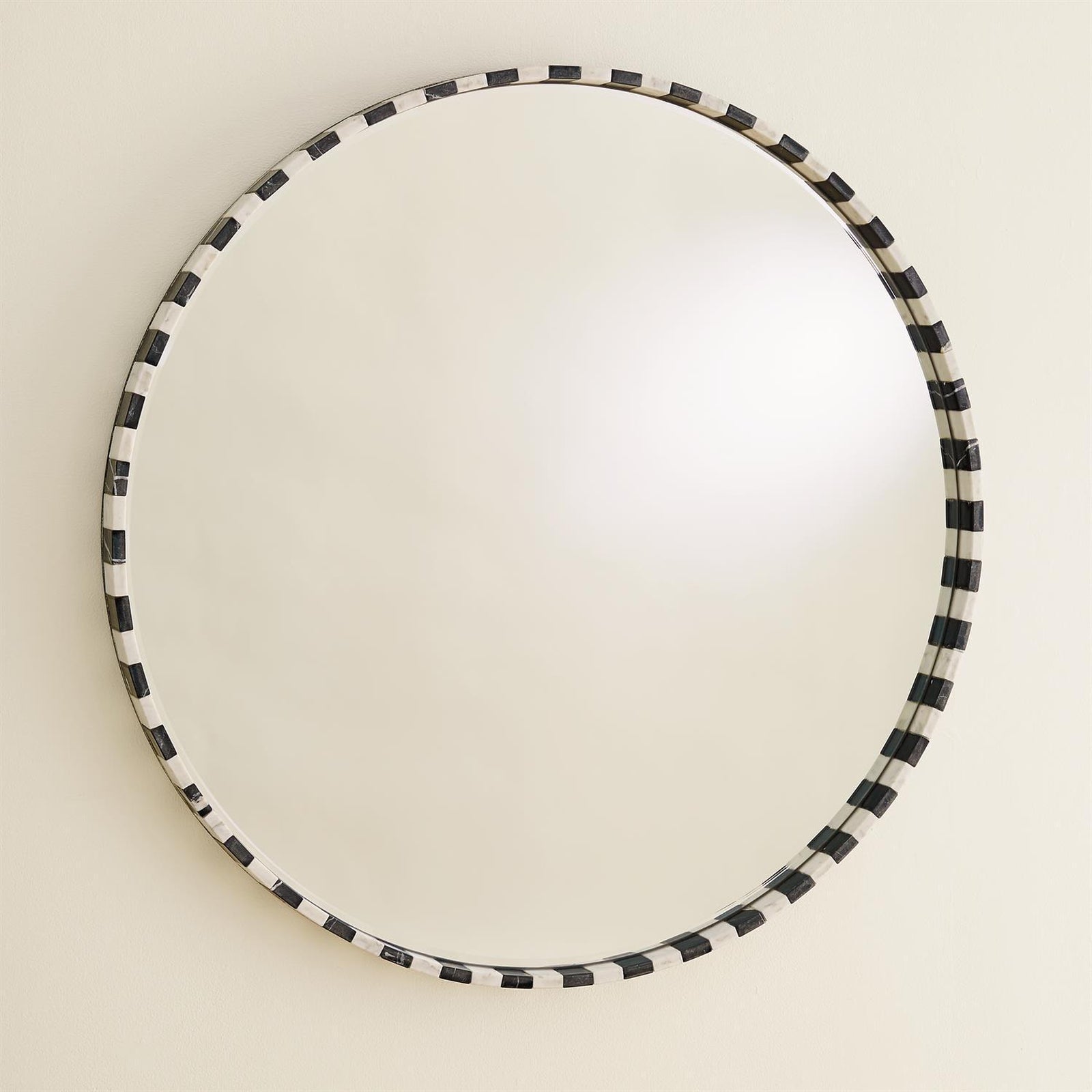 Global Views Black/White Marble Mirror Round