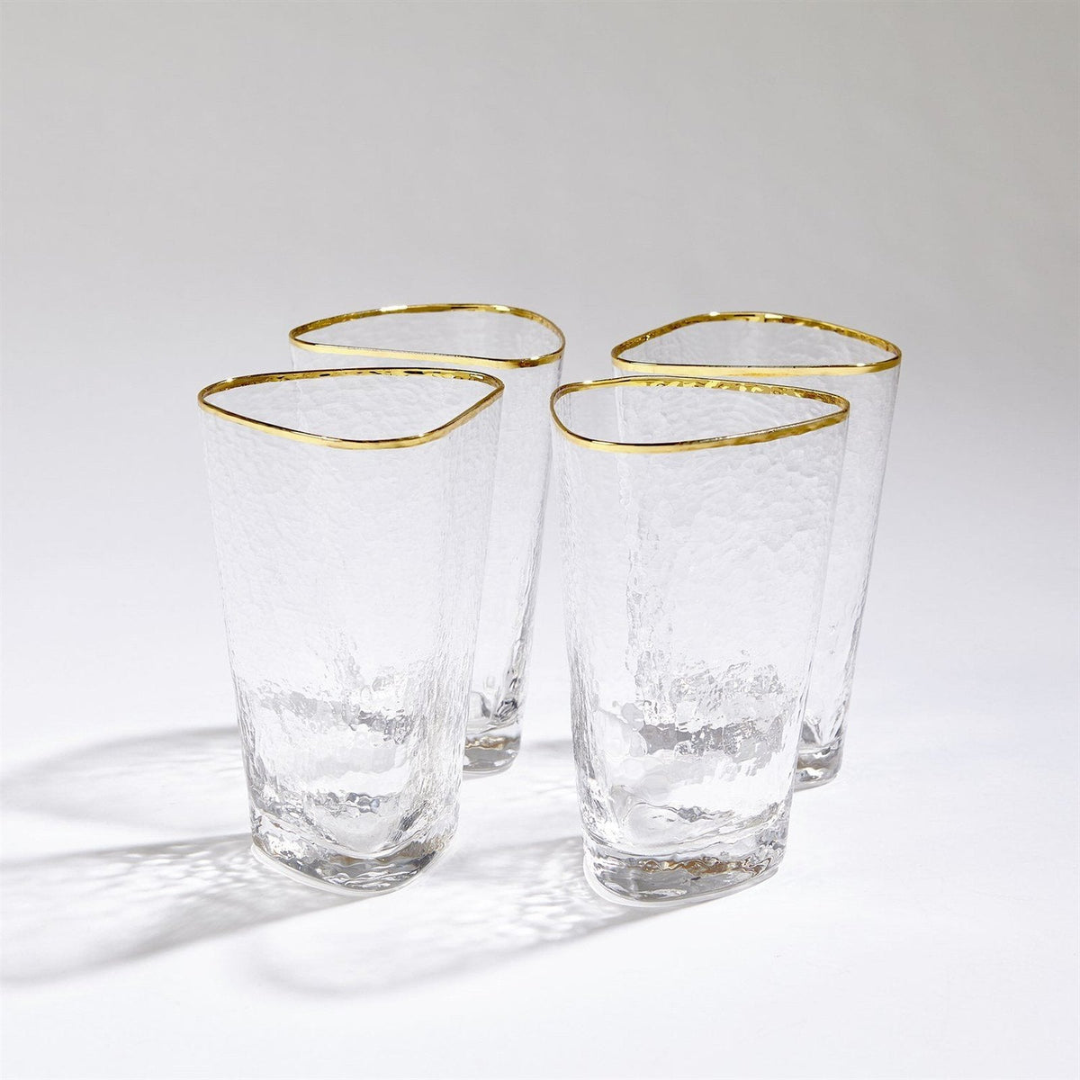 Global Views Hammered Clear Glasses with Gold Rim Set of 4