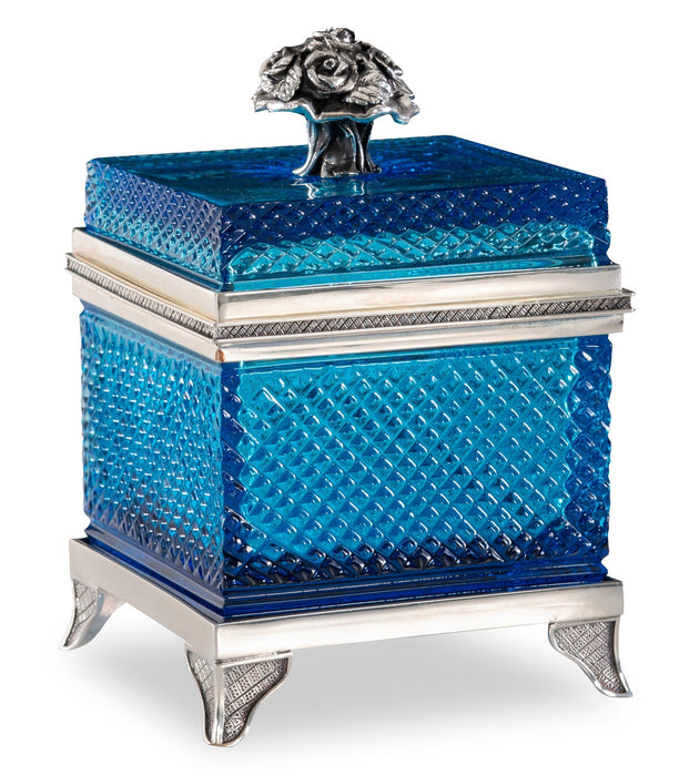 Maitland Smith Blue Carved Crystal Box