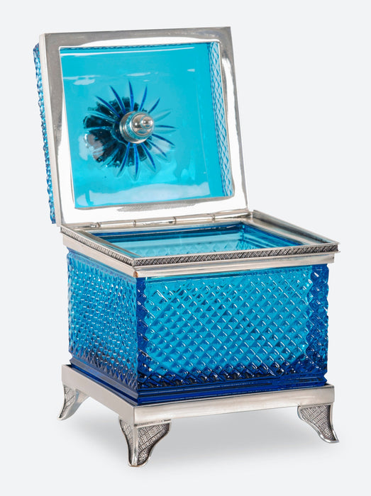 Maitland Smith Blue Carved Crystal Box
