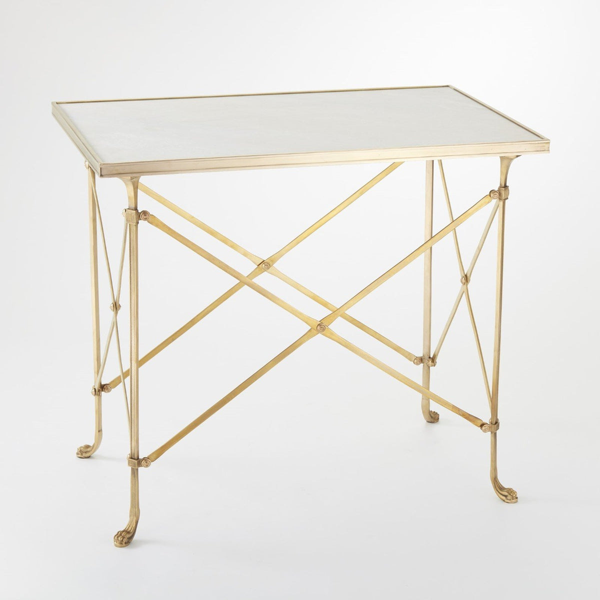 Global Views White Marble Brass Rectangular Directoire Table