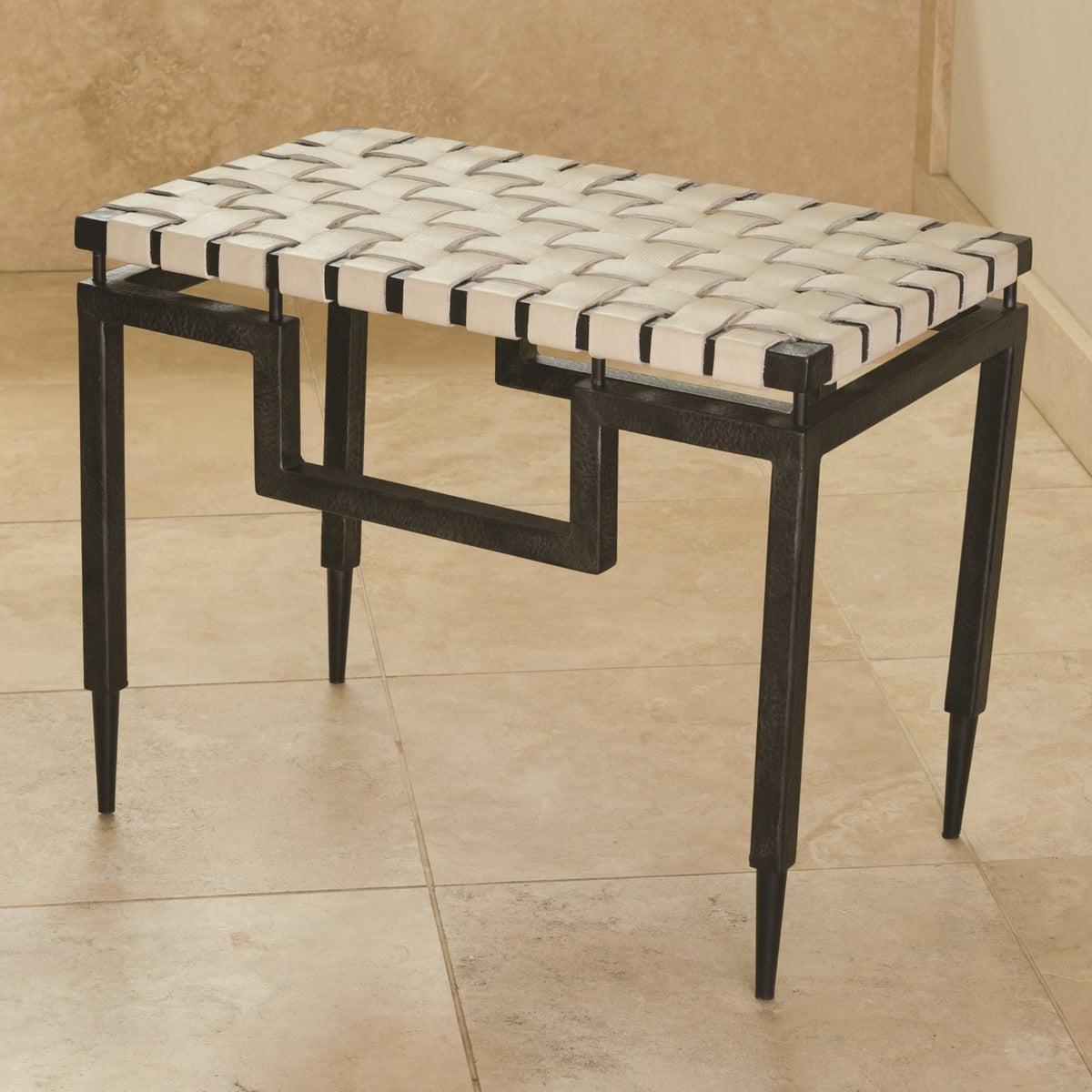 Global Views Iron Leather Bench