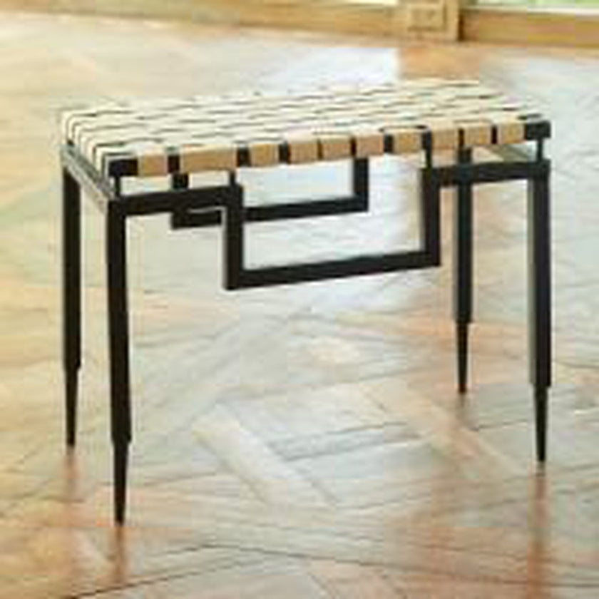 Global Views Iron Leather Bench