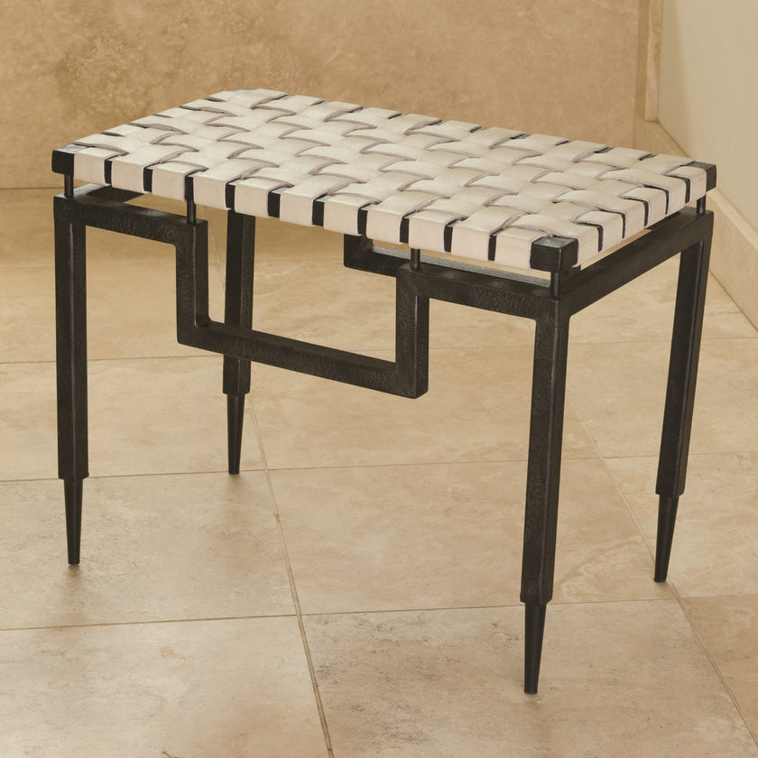 Global Views Iron Leather Bench