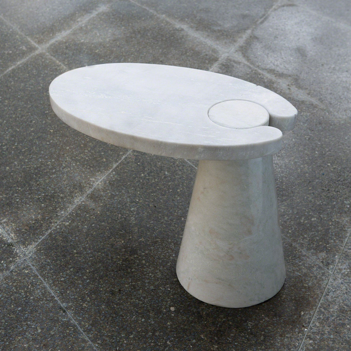 Global Views White Marble Cone Cantilever Table