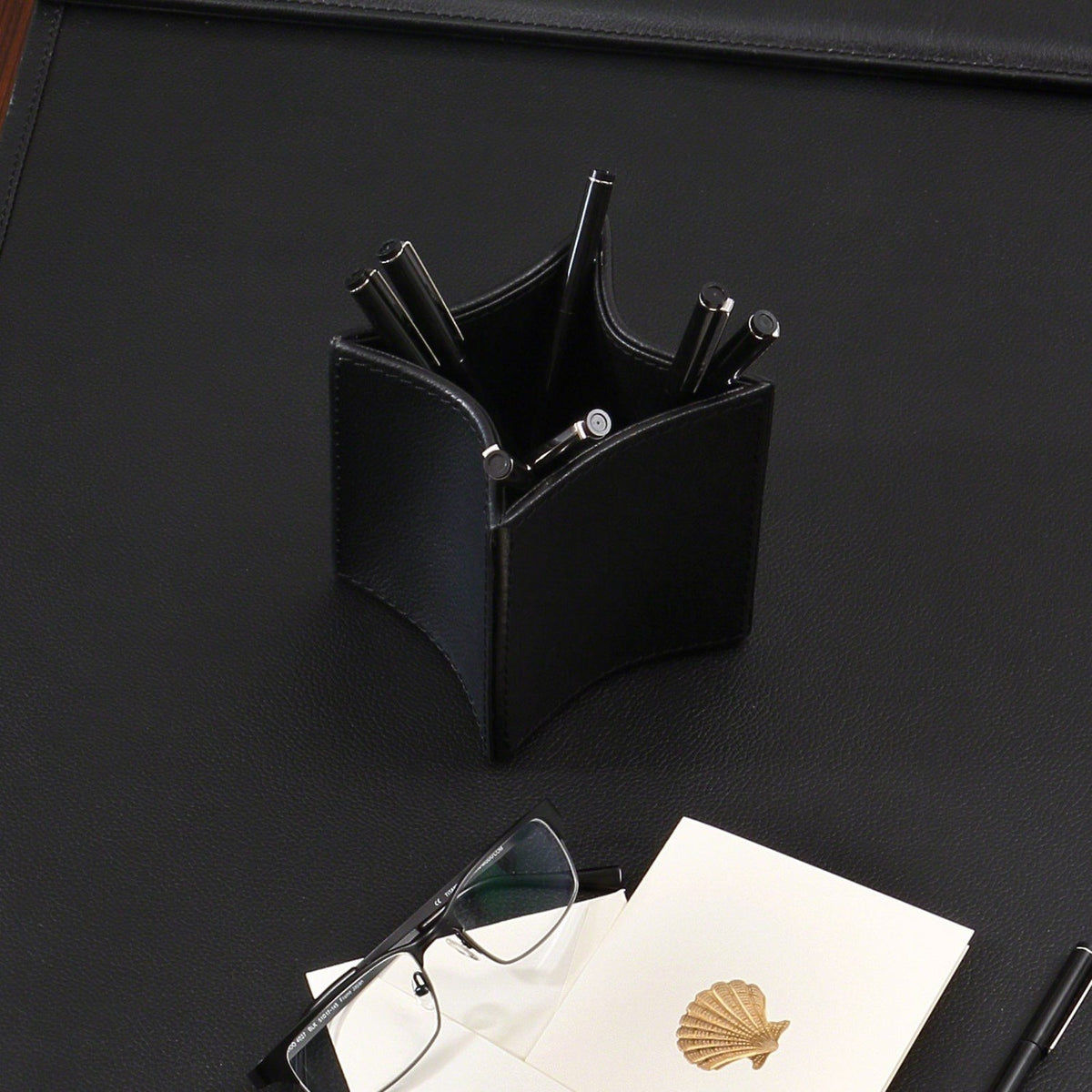 Global Views Folded Leather Pencil Cup