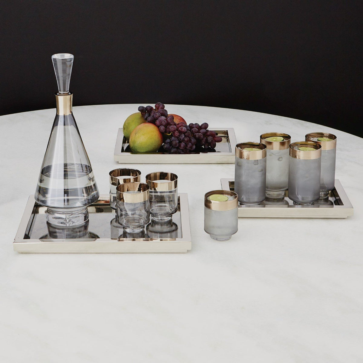 Global Views Nickel Stepped Nesting Trays Set of 3