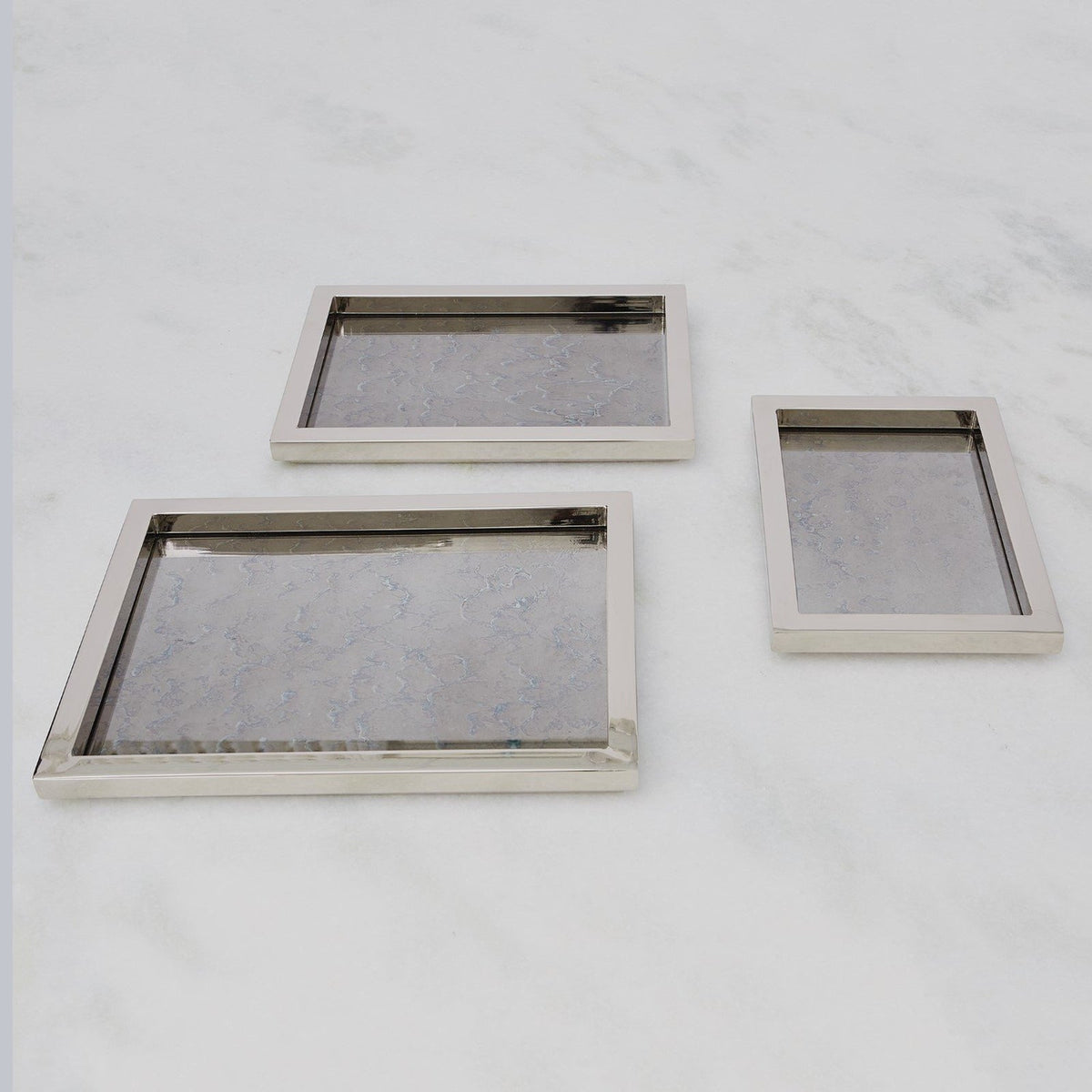 Global Views Nickel Stepped Nesting Trays Set of 3
