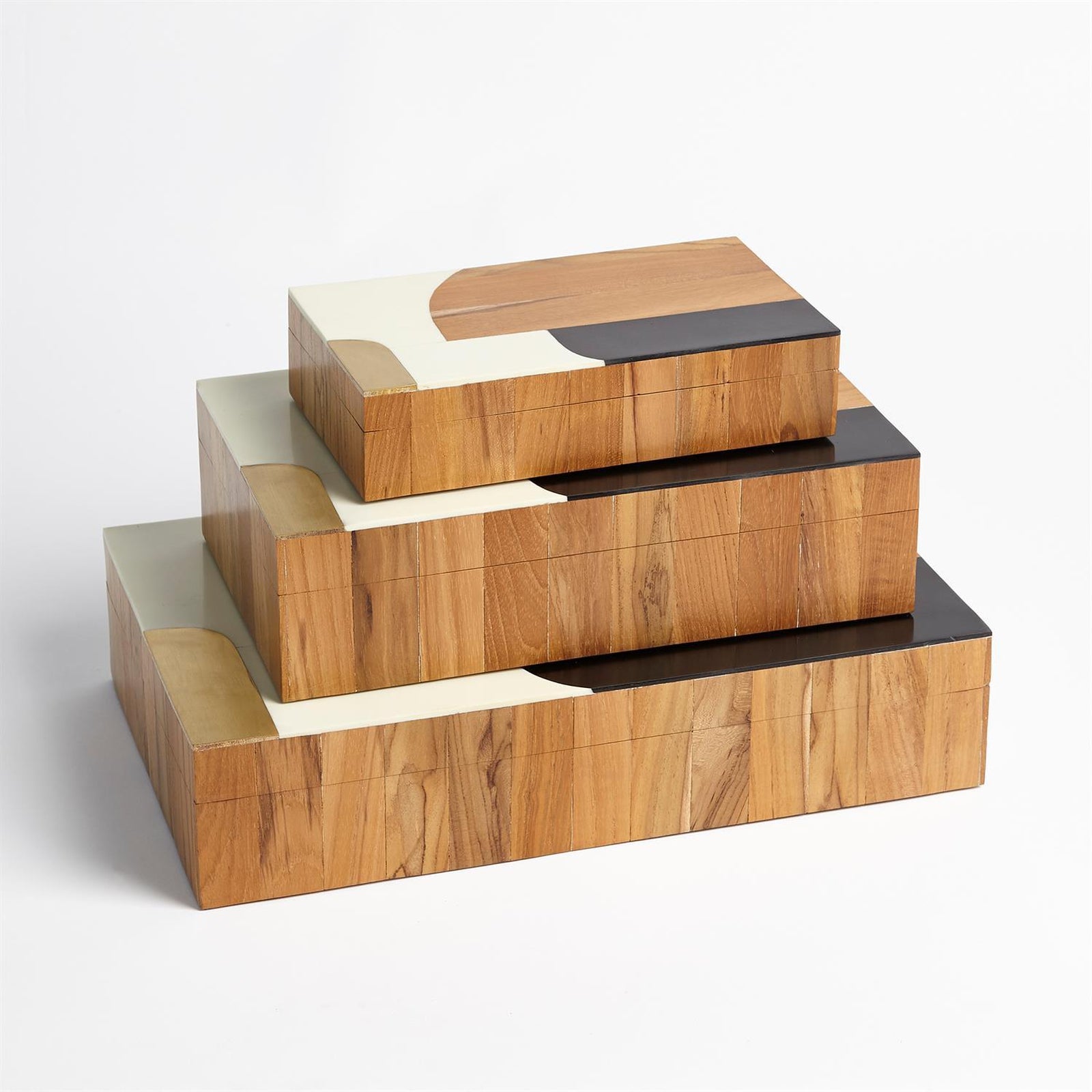 Global Views Wooden Inlaid Box-Black/Ivory