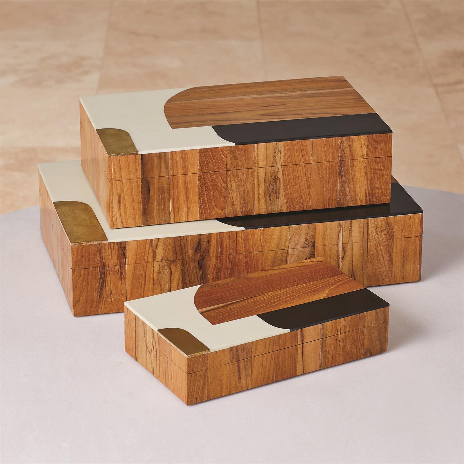 Global Views Wooden Inlaid Box-Black/Ivory