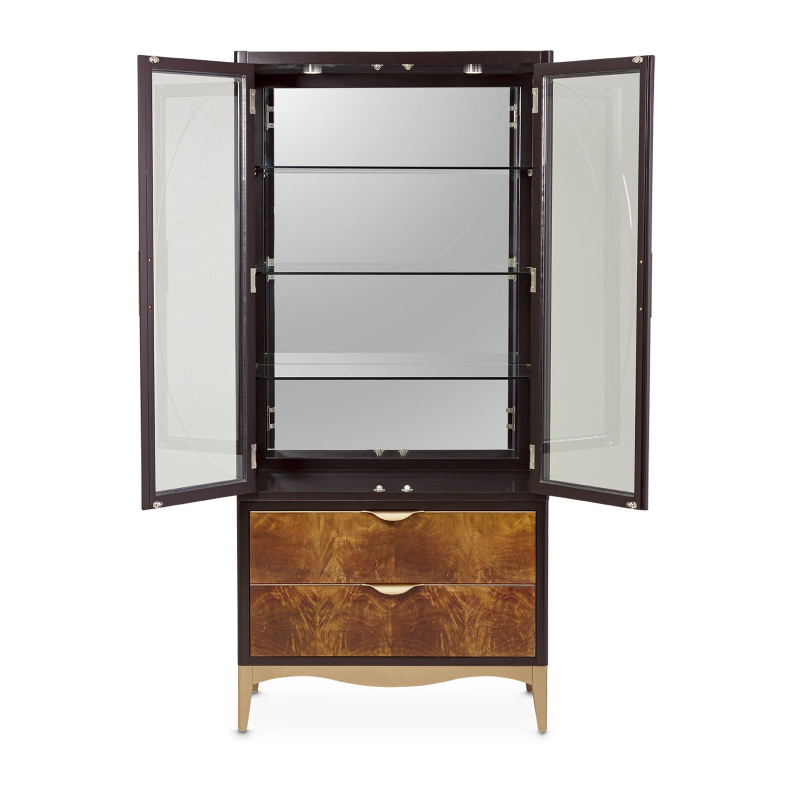 Michael Amini Malibu Crest Crotch Mahogany Display Cabinet