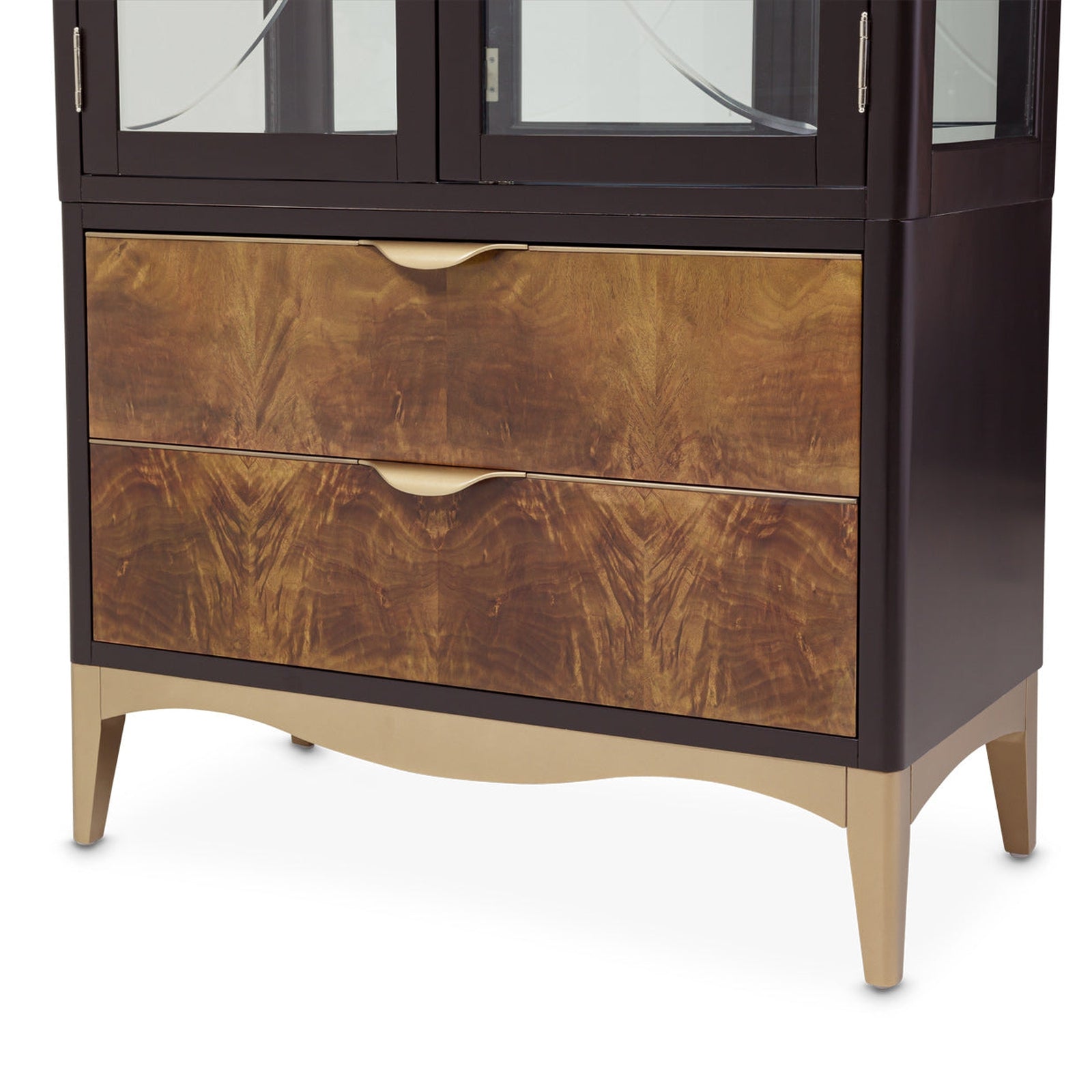 Michael Amini Malibu Crest Crotch Mahogany Display Cabinet