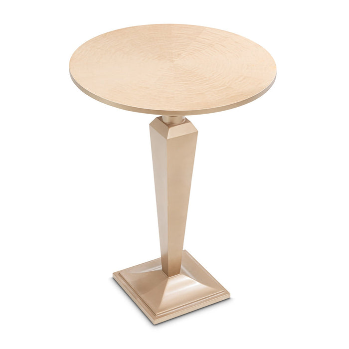 Michael Amini Malibu Crest Crotch Mahogany Round Pedestal Tea Table