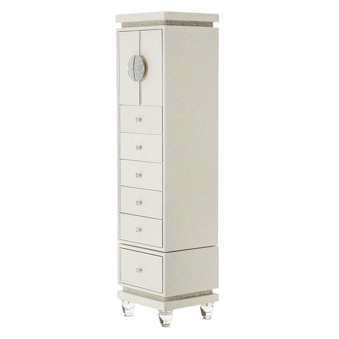 Michael Amini Glimmering Heights Upholstered Swivel Chest Armoire