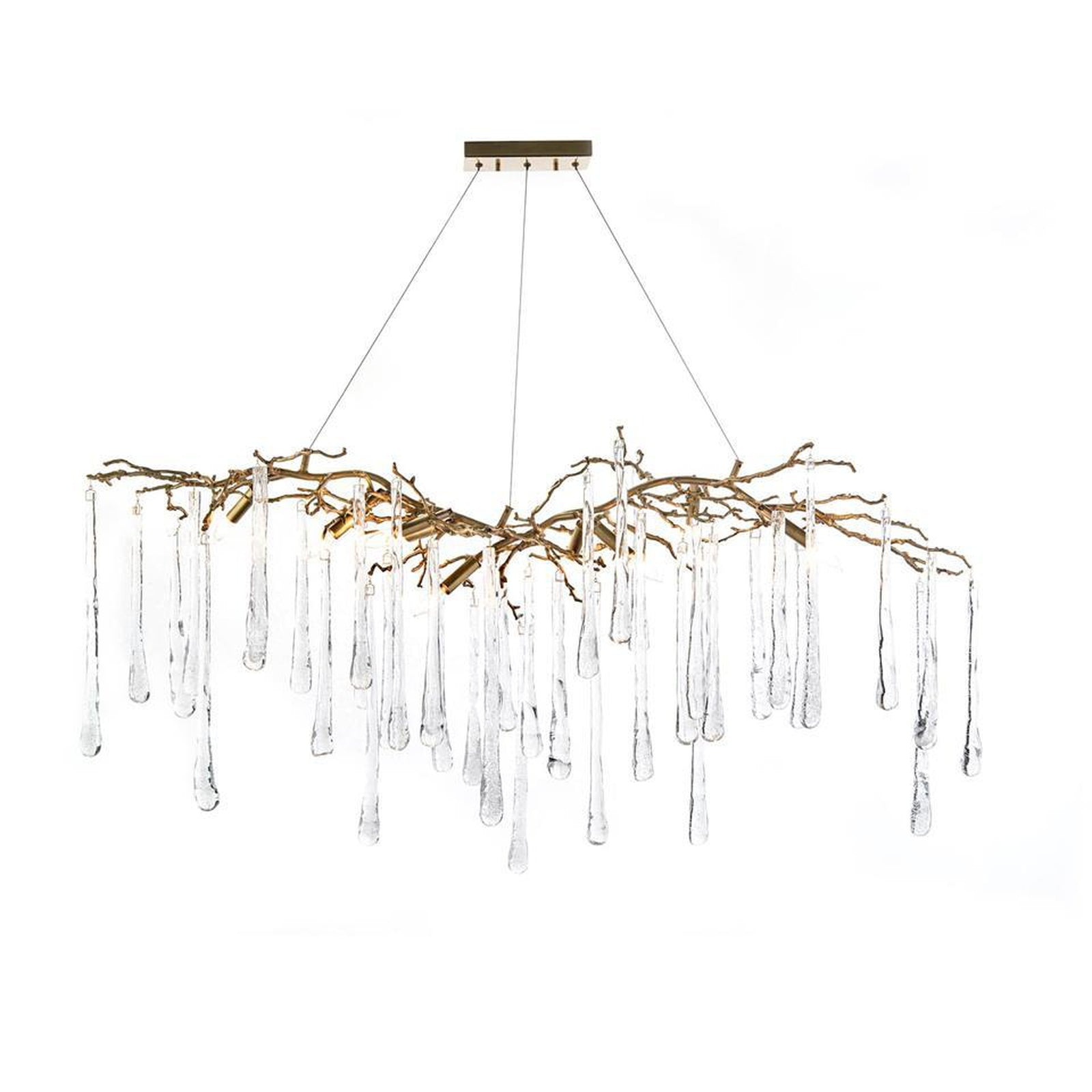 John Richard Brass and Glass Teardrop Nine-Light Chandelier