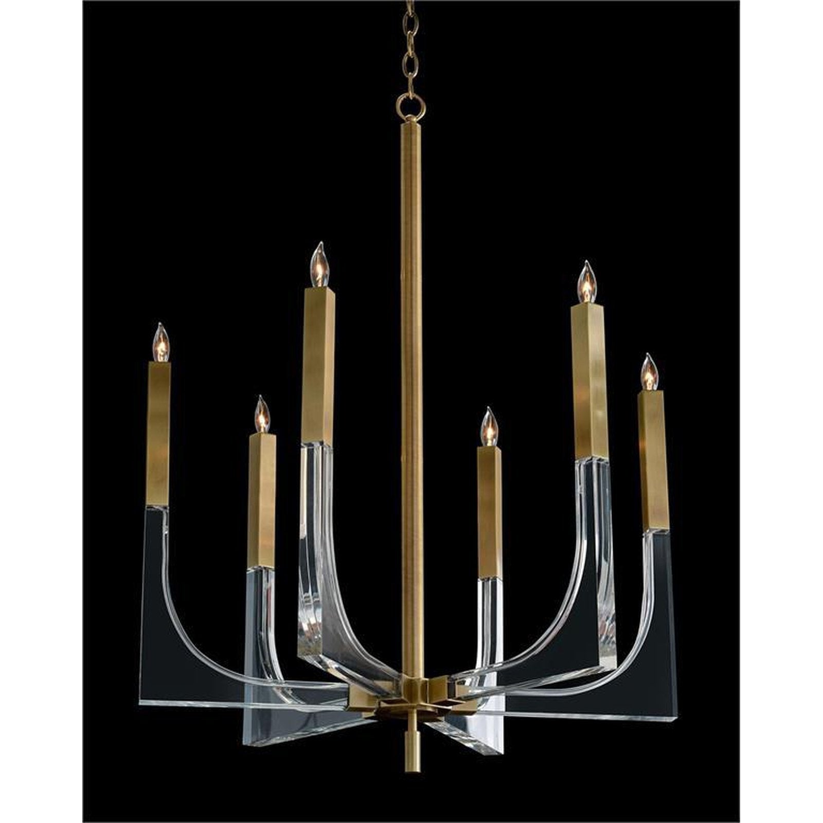 John Richard Acrylic and Brass Six-Light Chandelier