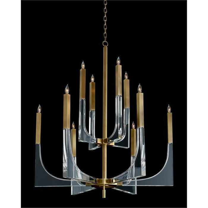 John Richard Acrylic and Brass Ten-Light Chandelier