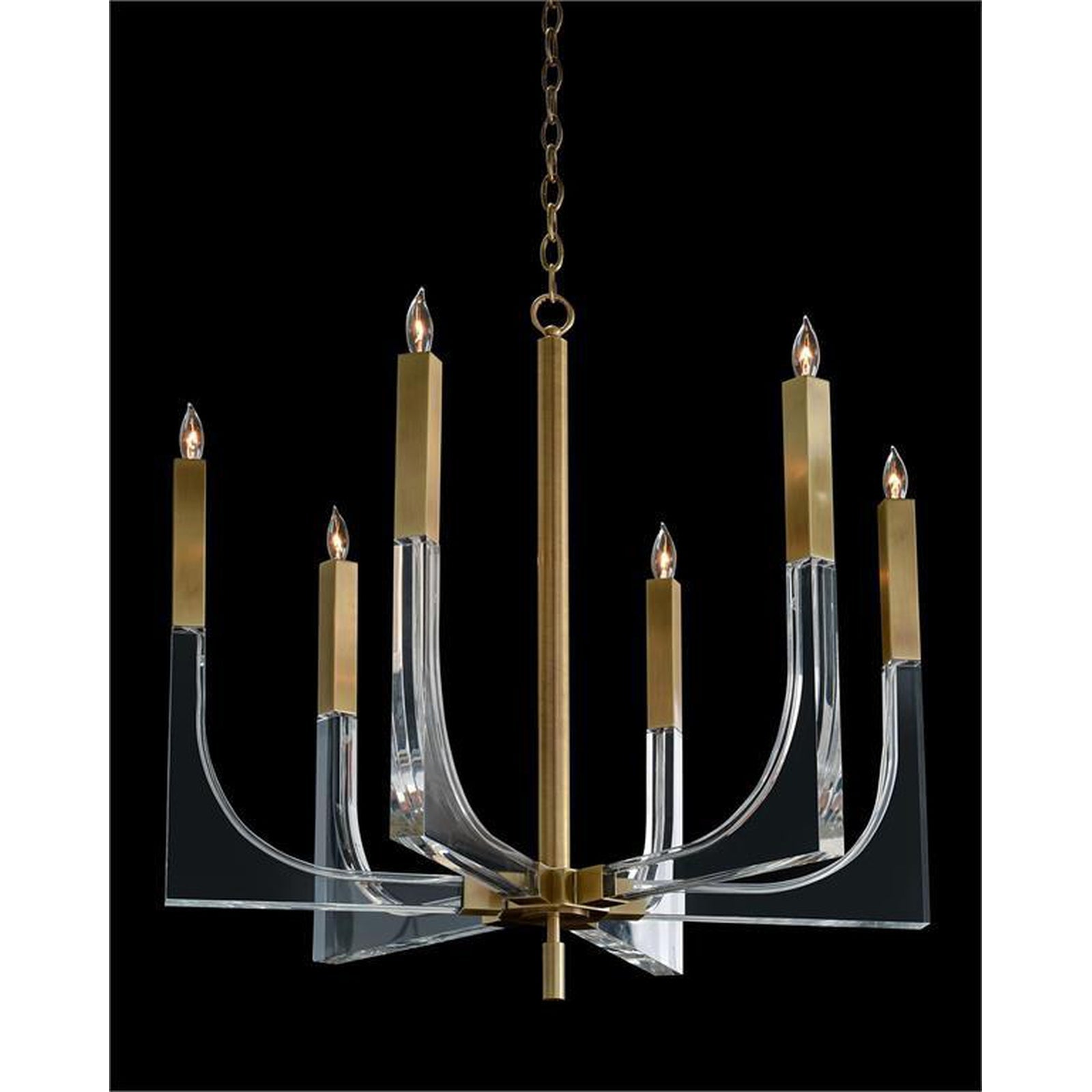 John Richard Acrylic and Brass Six-Light Chandelier