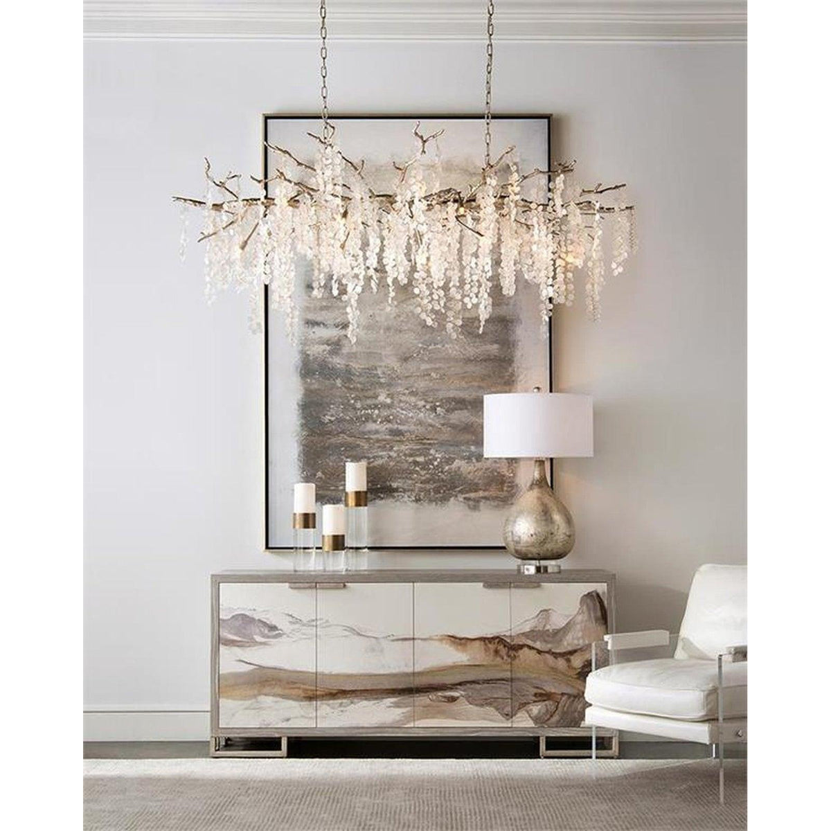 John Richard Shiro-Noda Fifteen-Light Glass Cluster Horizontal Chandelier