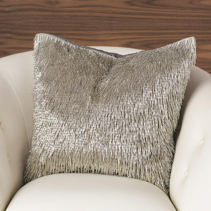 Global Views Shimmy Fringe Pillow-Silver
