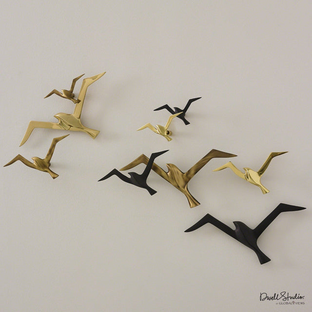 Global Views Metallic Flock Wall Decor-Set of 3