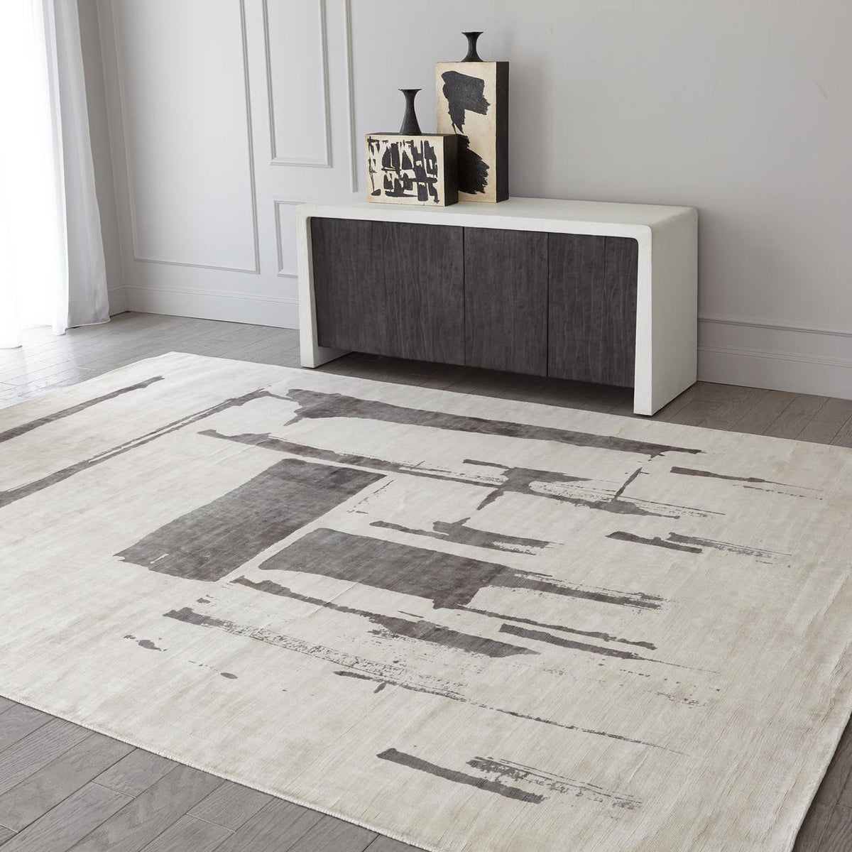 Citizen Artist for Global Views Cream Charcoal Edifice Rug