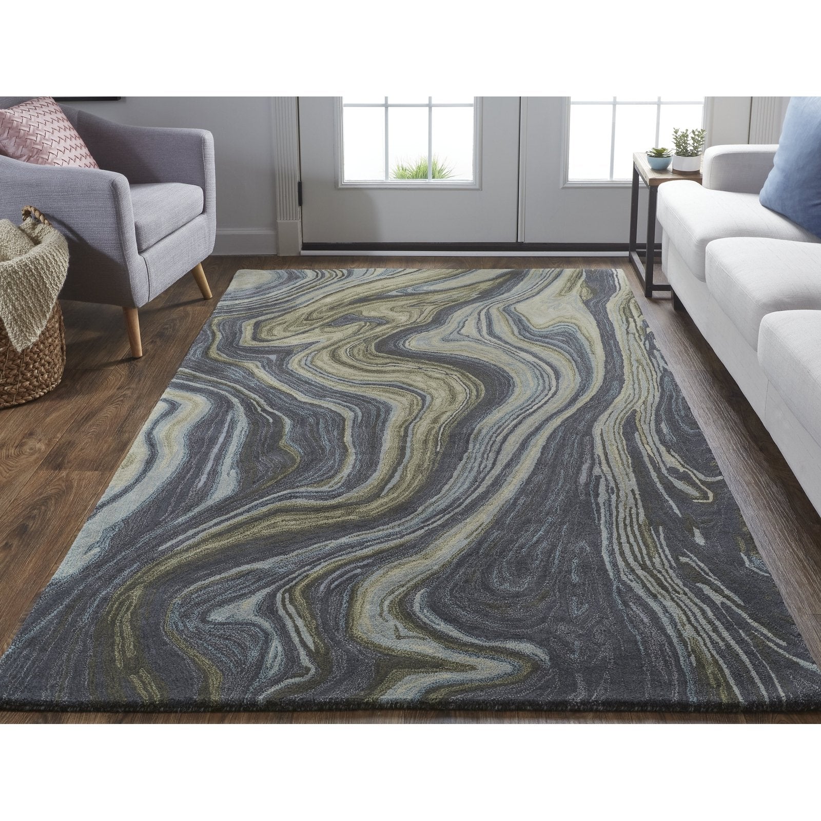Feizy Amira 8631F Rug in Green / Gray