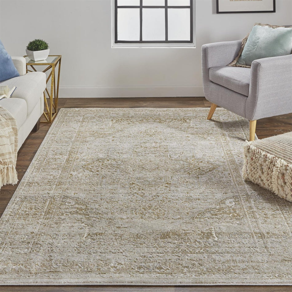 Feizy Aura 3734F Rug in Brown / Gold