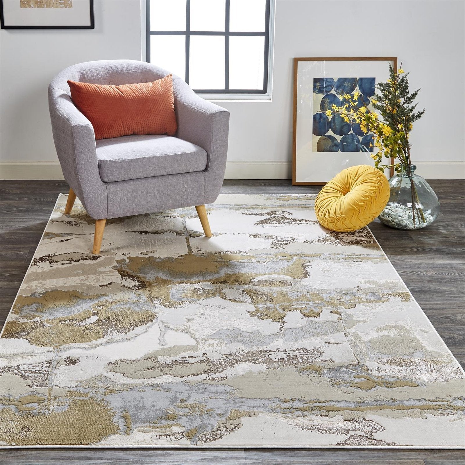 Feizy Aura 3737F Rug in Gold / Tan
