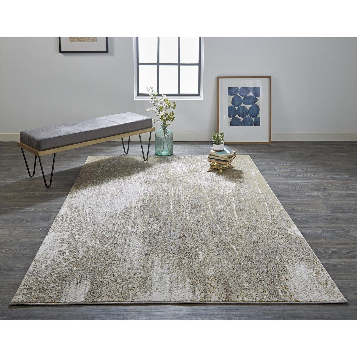Feizy Aura 3739F Rug in Ivory / Gold